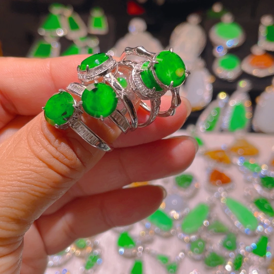 翡翠银S925镶嵌戒指精品
