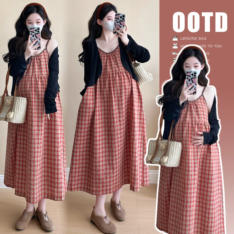 韩版2025春夏套装新品韩版时尚格子吊带裙+防晒开衫两件套