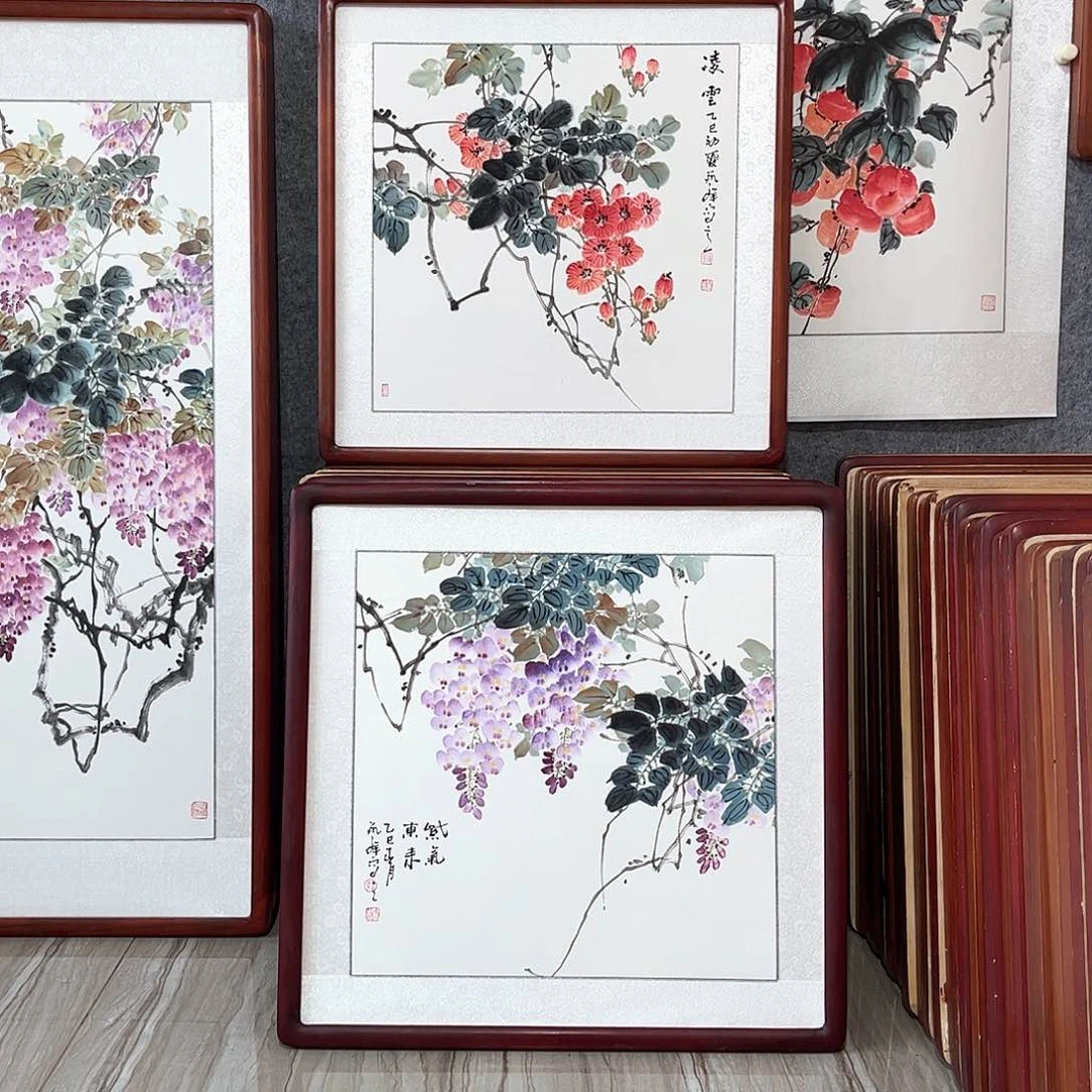 国画书画作品带框63×63厘米