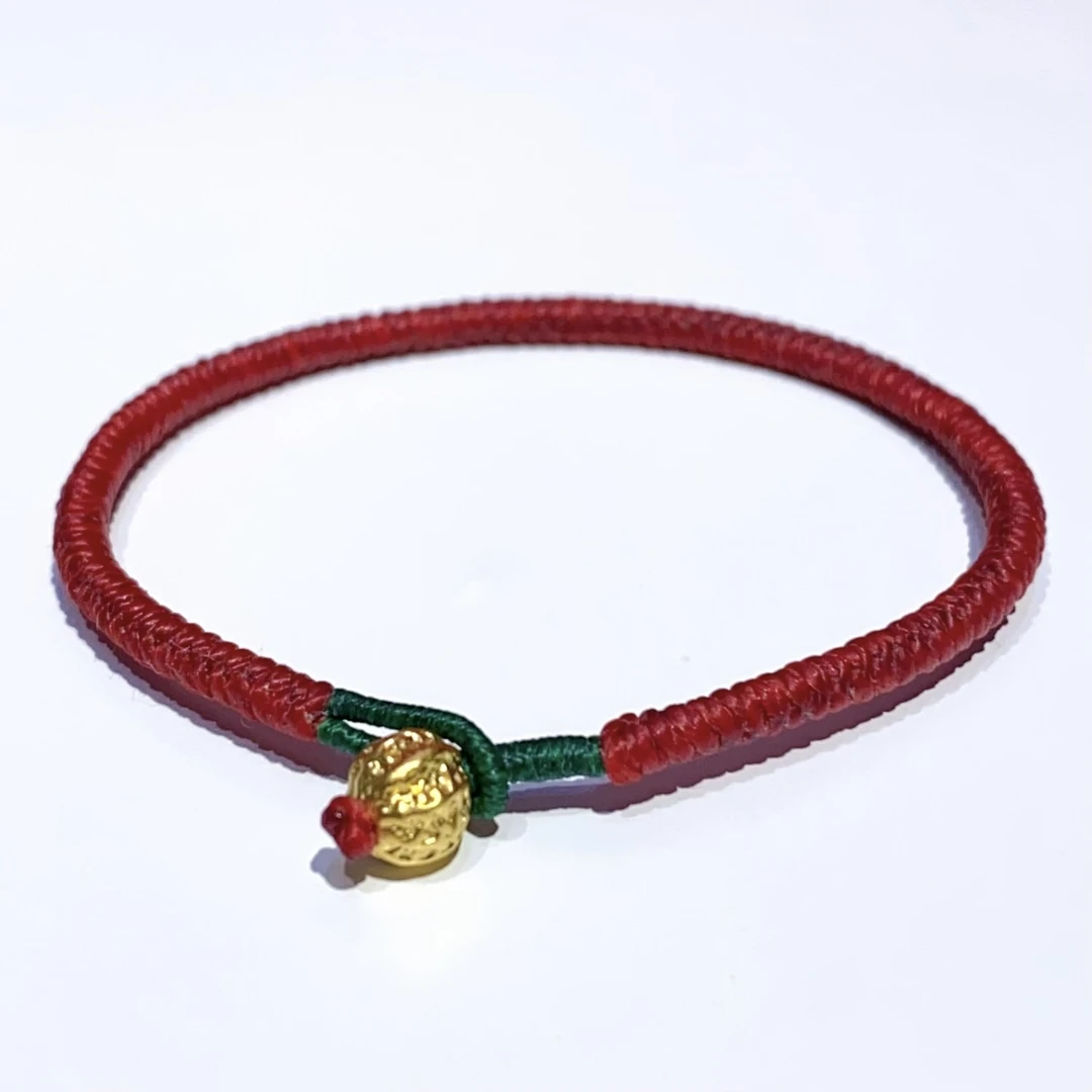 足金999黄金【核桃珠】转运珠红绳手工编织蜡线手绳蛇年过年送礼