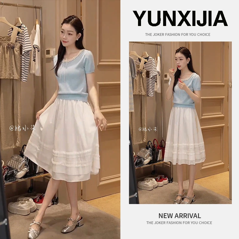 2025夏季新款时尚简约休闲甜美减龄设计感上衣半身群两件套