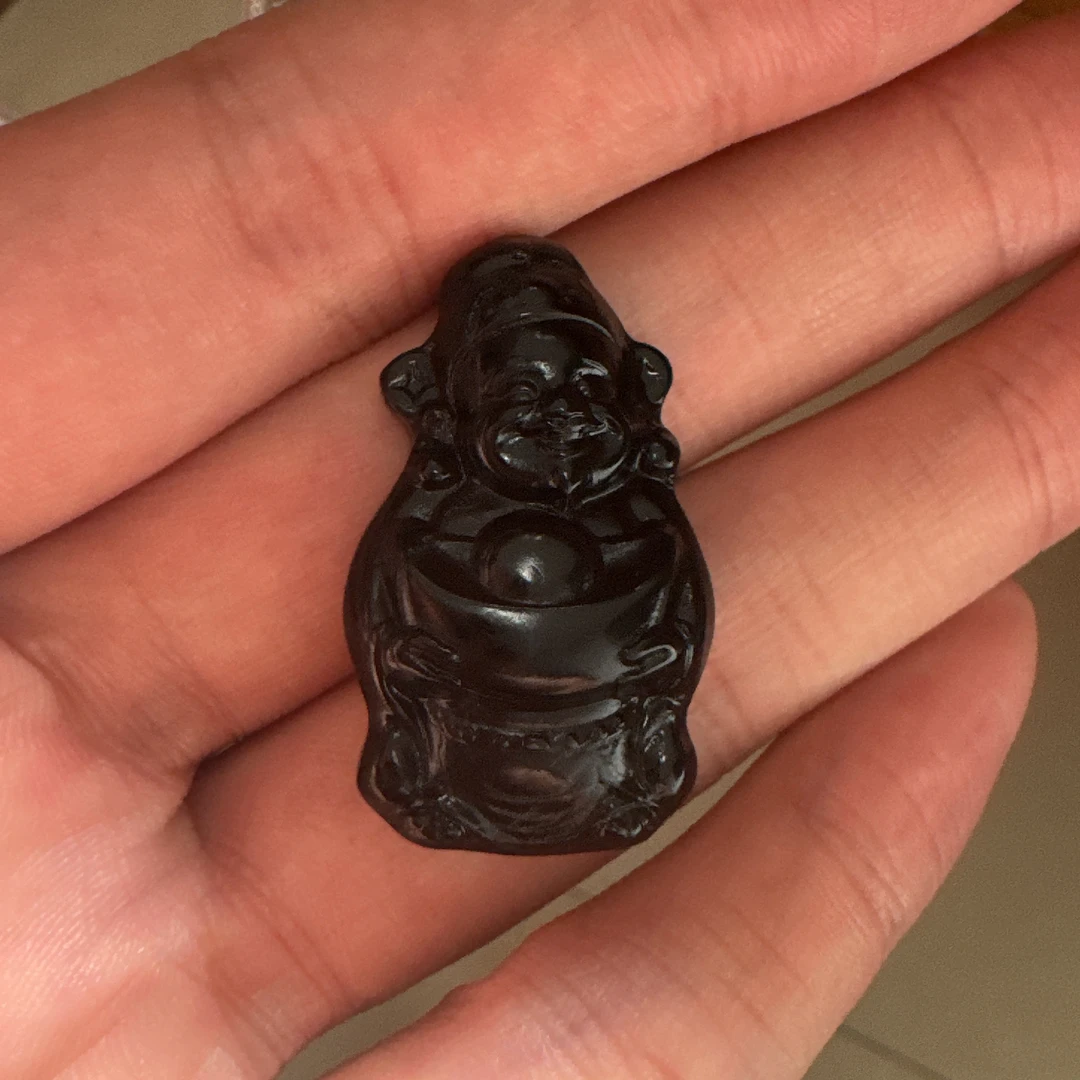 天然缅料A货 十级黑财神挂件1263
