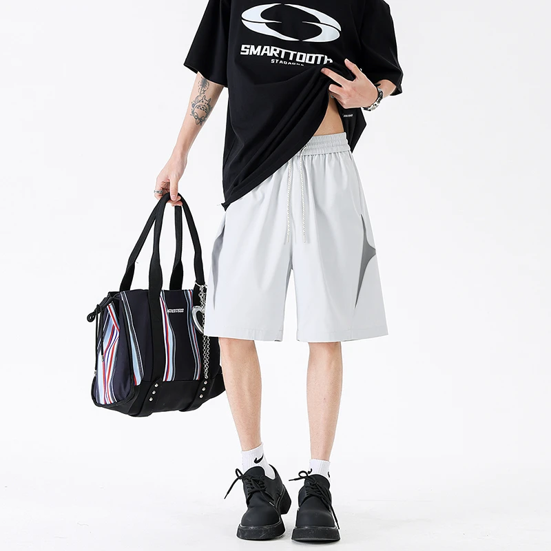 迈特优裤子夏季雪尼尔五分裤时尚运动松紧腰拼接百搭情侣款1337