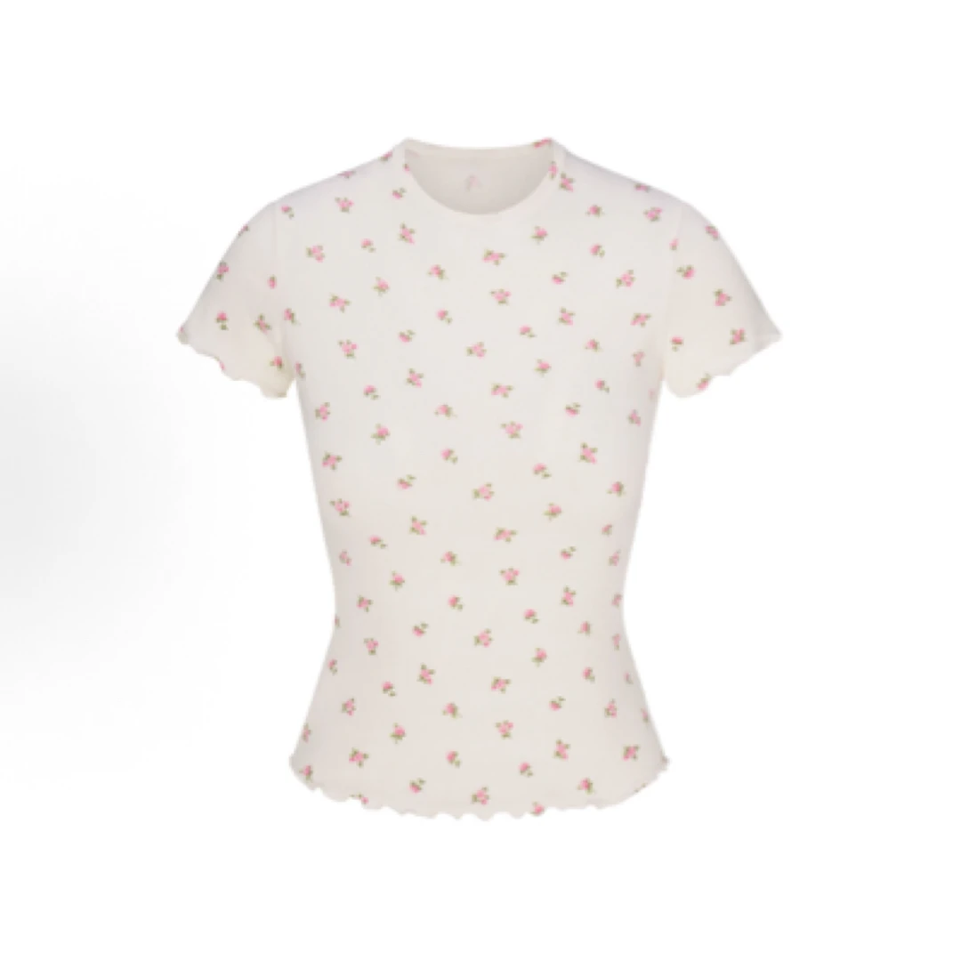 SKIMS  情人节系列 LOGO POINTELLE T-SHIRT 圆领套头百搭短袖