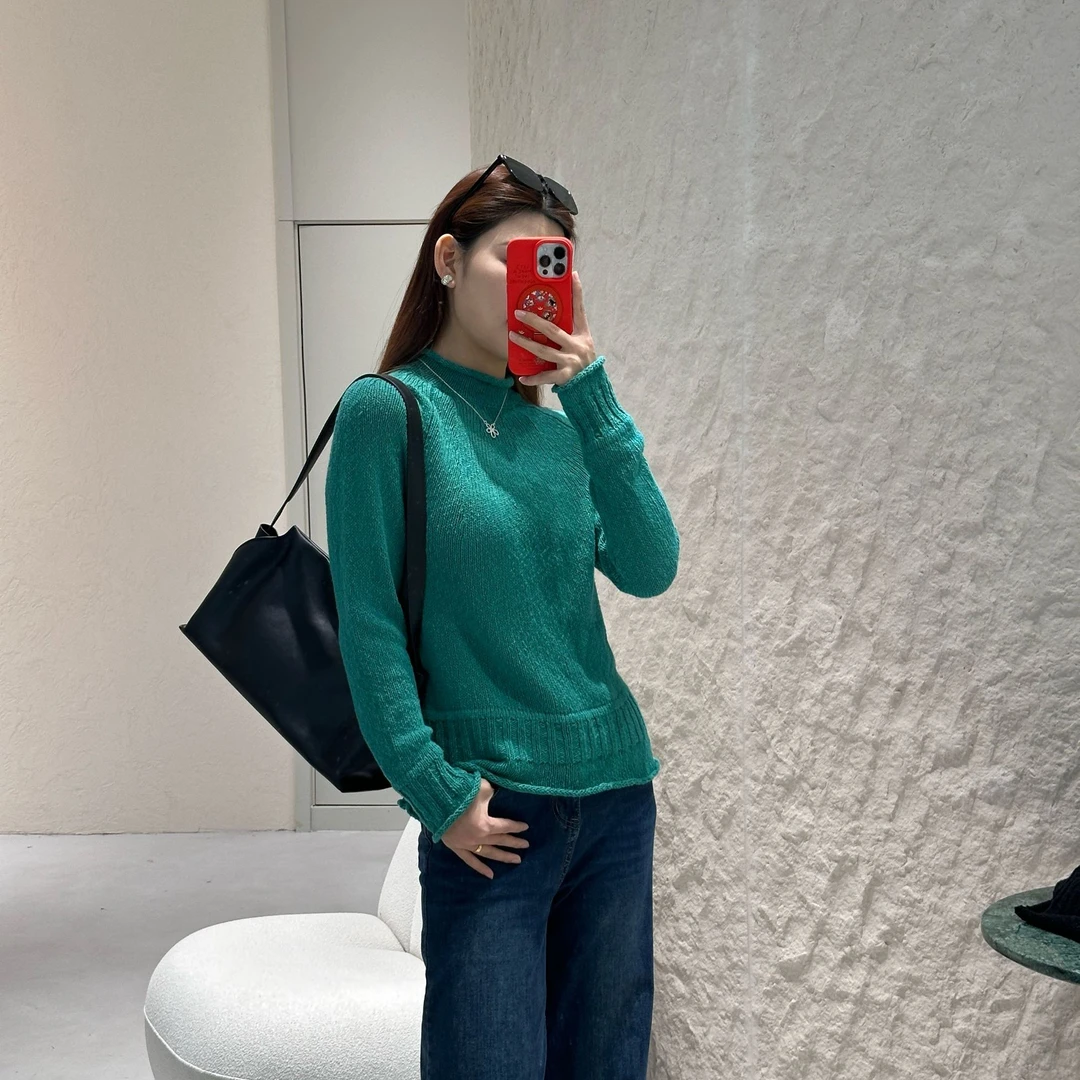 温柔慵懒风小高领卷边镂空纯色Polo衫 时尚套头圆领ins女士网红