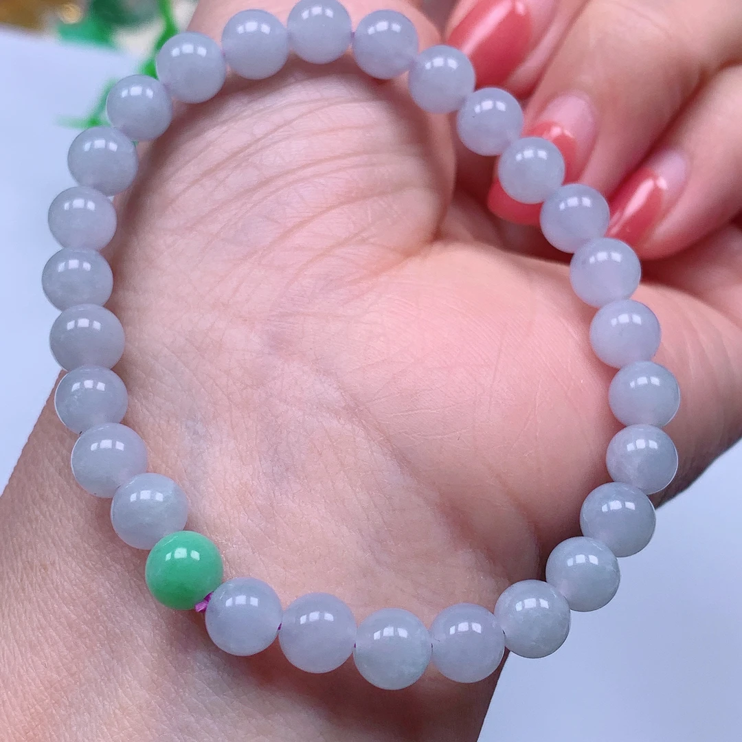 缅甸天然A货翡翠，冰粉手串 编号446/121尺寸 6.5