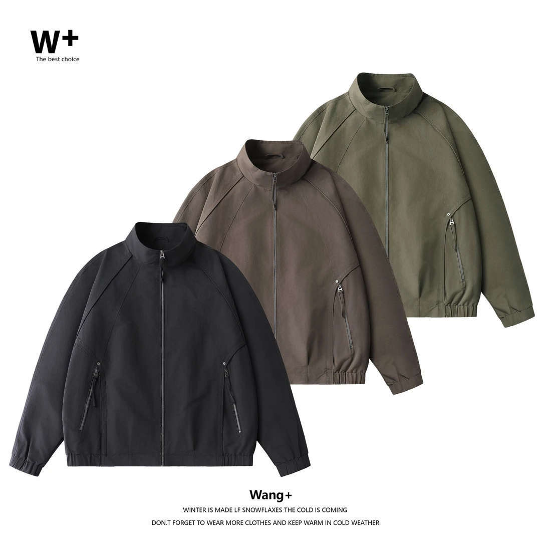 【Wang+】秋季新款夹克时尚简约休闲美式复古翻领男士外套99005