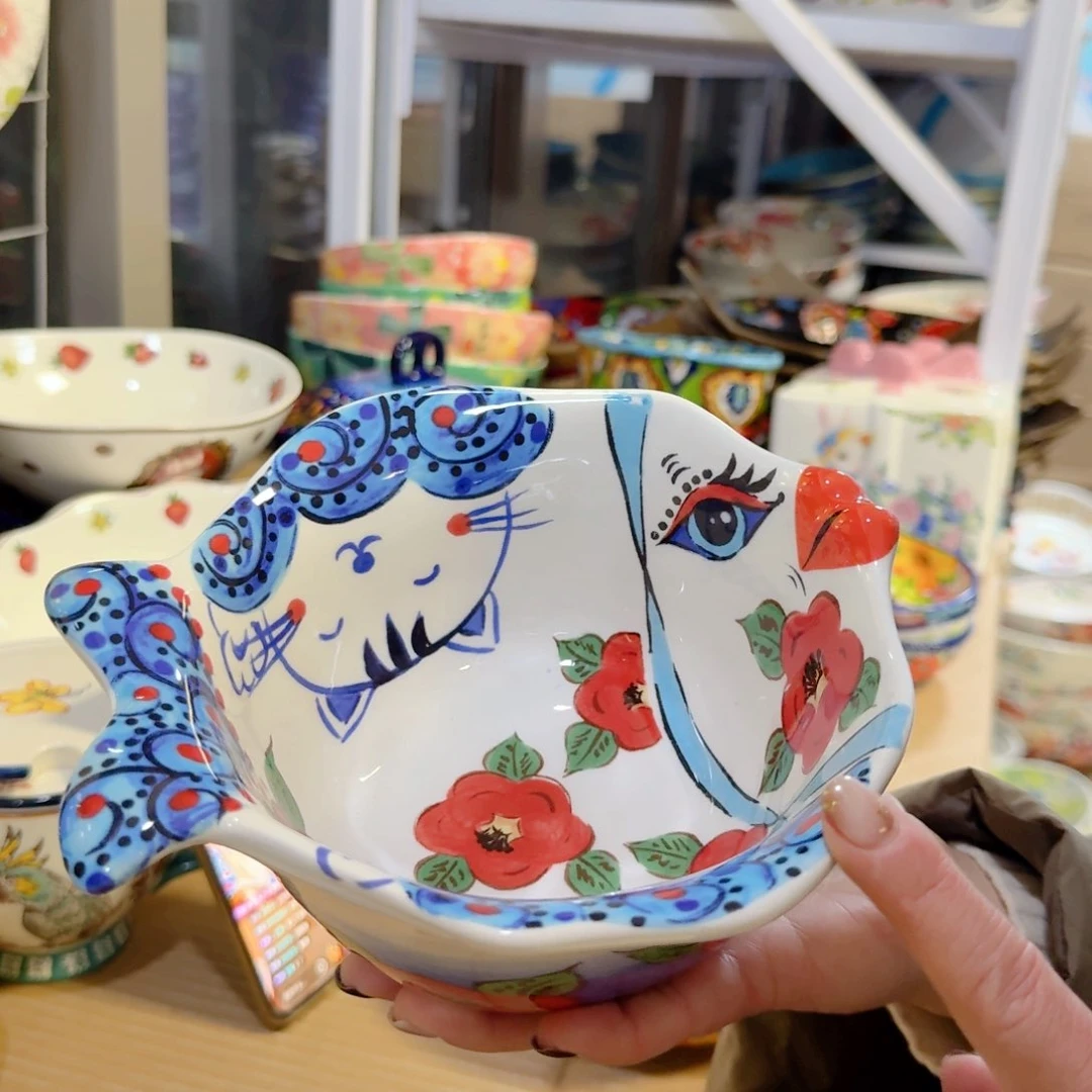 瓷7英寸猫鱼碗一只