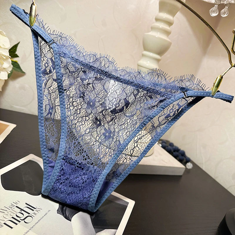 时尚睫毛蕾丝内裤女士性感风中低腰透明透视三角裤舒适底裤头新品