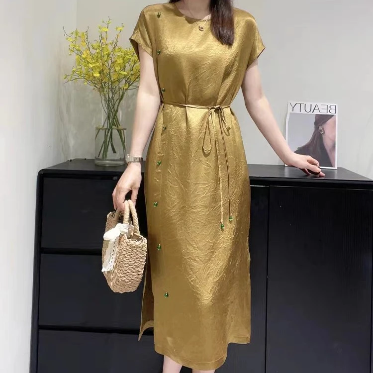 新中式气质收腰夏季宽松简约时尚连衣裙A13011