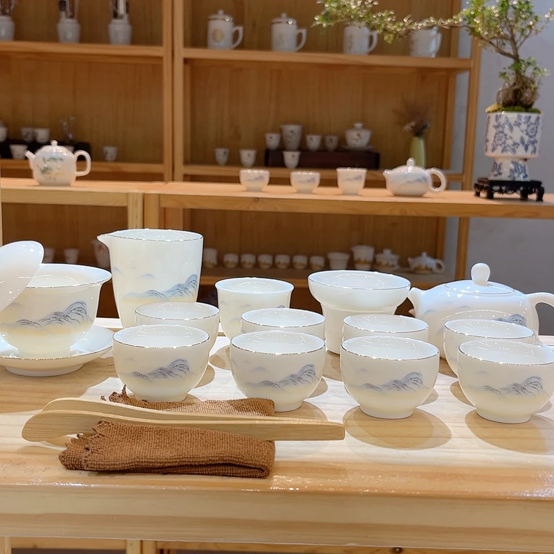 【御瓷斋】羊脂玉瓷江山如画套装16头