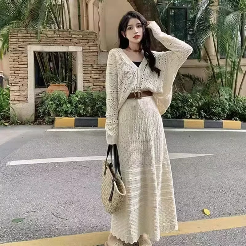法式慵懒风高级镂空针织开衫名媛女春夏季穿搭风情万种连衣裙女