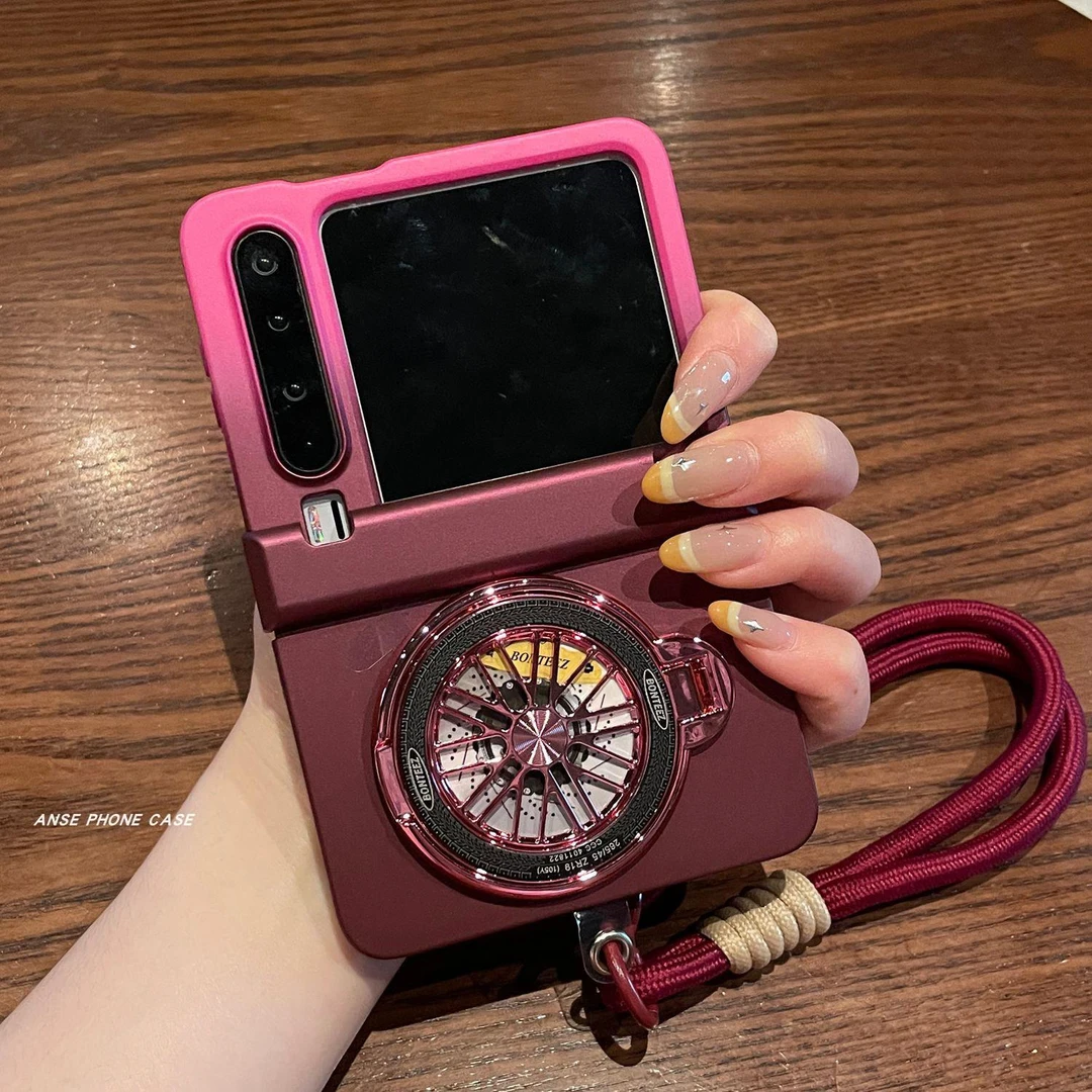 适用华为purax典藏版折叠屏手机壳ins小众酒红高级陀螺支架保护套