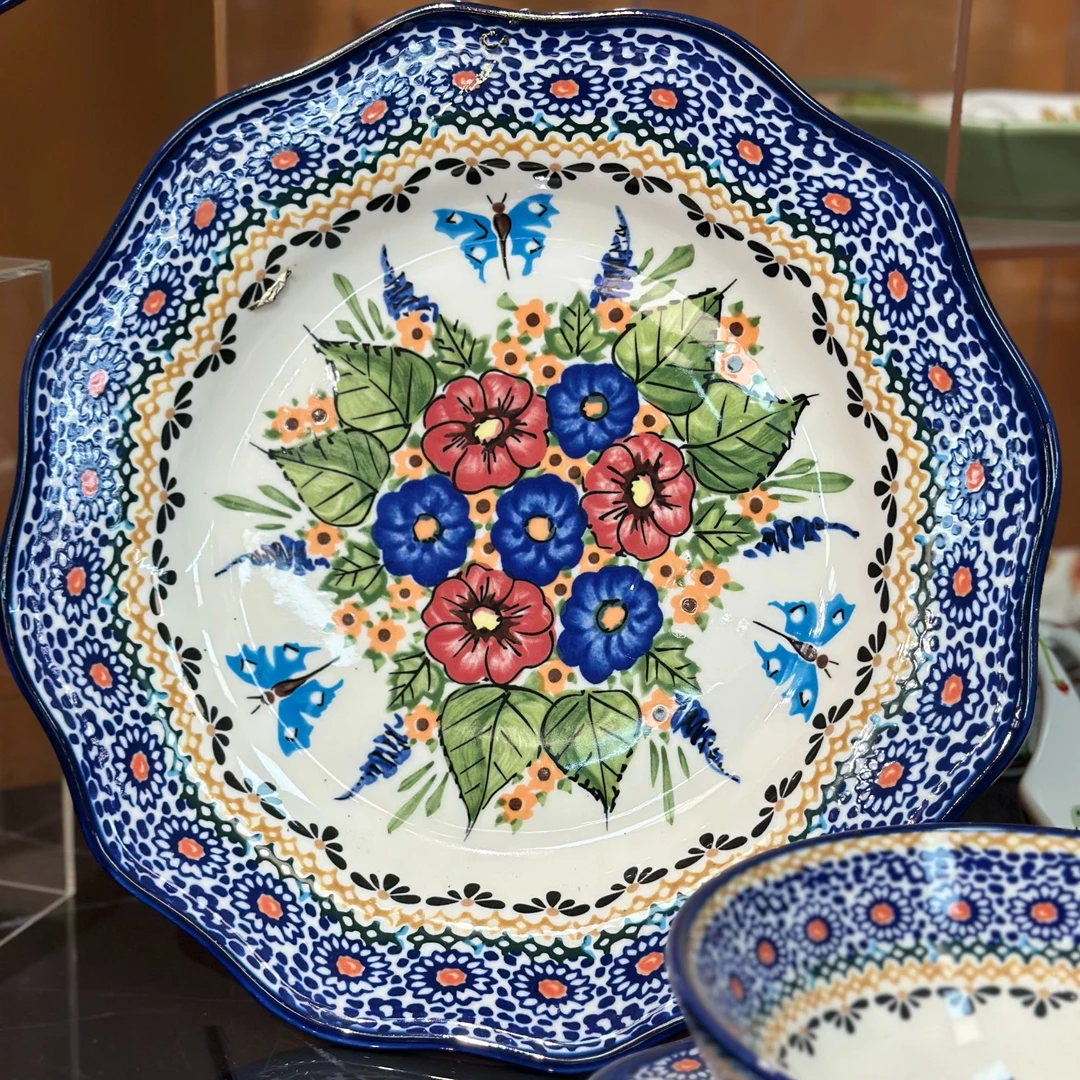 Sazaki 花蝴蝶12英寸盘手绘釉下彩爆款网红陶瓷盘子家用菜盘陶瓷