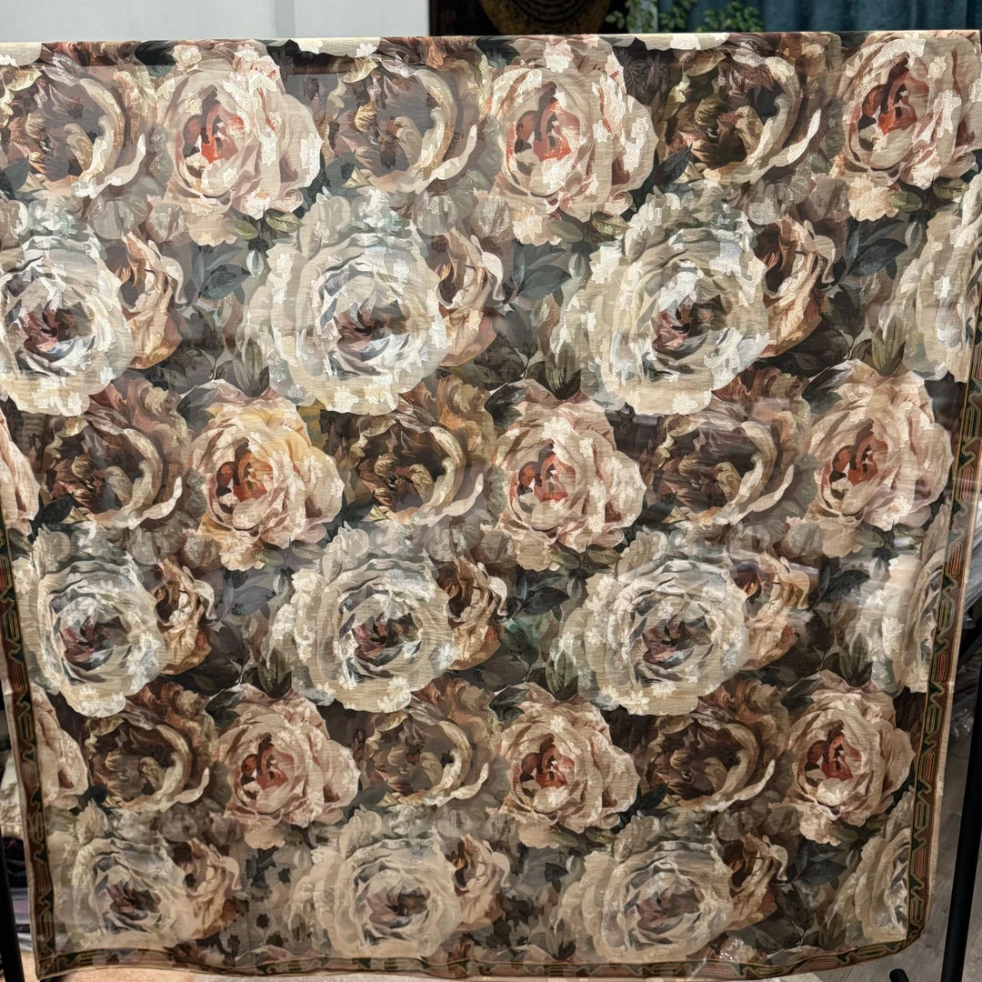 【C80-106 繁花似锦】140*140烧花丝巾围巾桑蚕丝百搭真丝提花气质