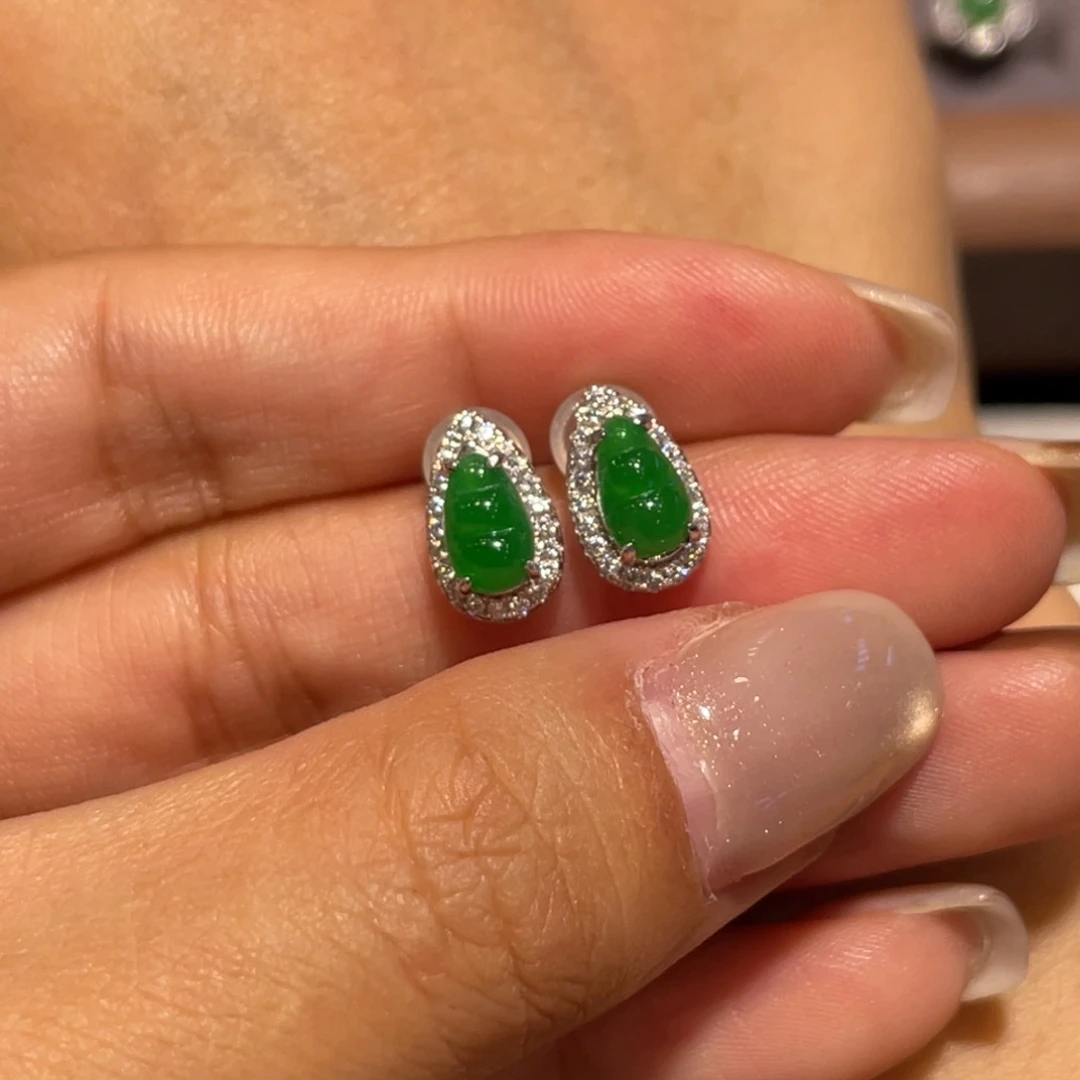 银S925镶嵌翡翠耳饰耳钉