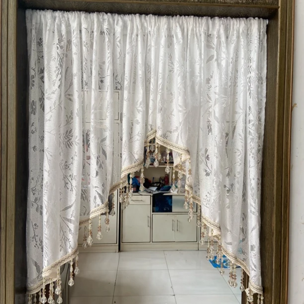 法式复古门帘隔断帘卧室厨房短帘白色蕾丝半帘三角帘