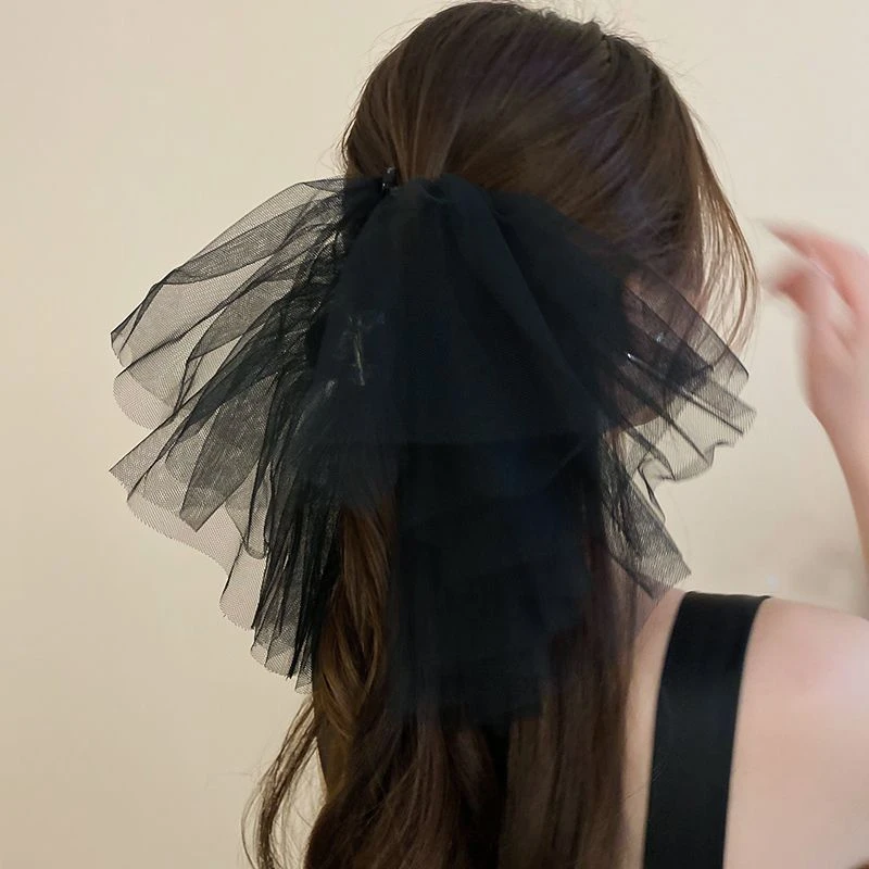 超仙气质头纱发夹女2025新款高端后脑勺盘发抓夹夏季网纱甜美头饰