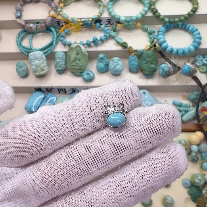 绿松石银S925镀金镶嵌高瓷