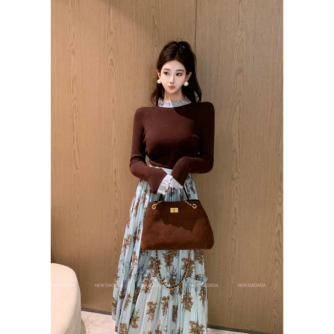 利达 NEW DADADA 法式优雅简约修身长袖高级百搭针织上衣JPM3593