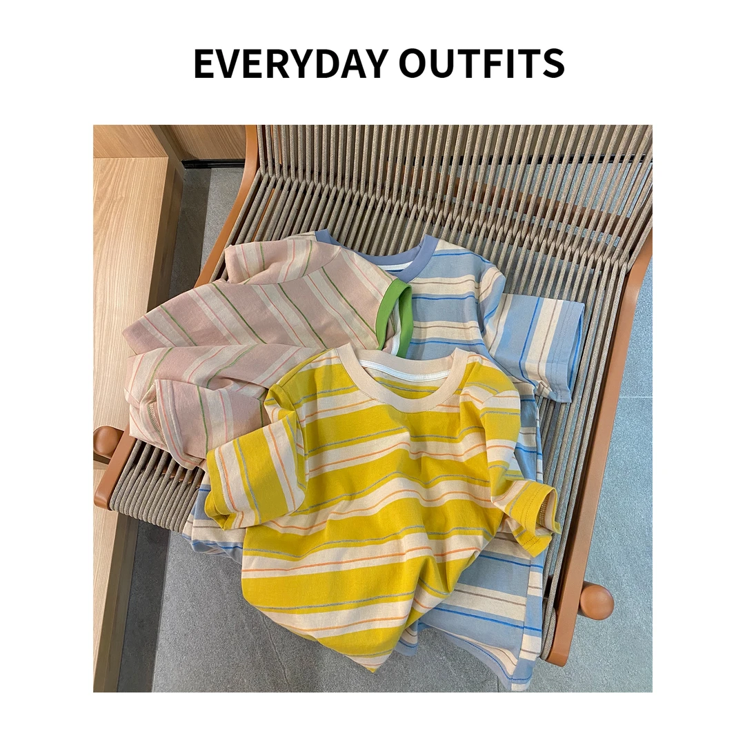 HONG. 实用派·奶油减龄T恤5D02休闲夏季百搭条纹纯棉  T2549