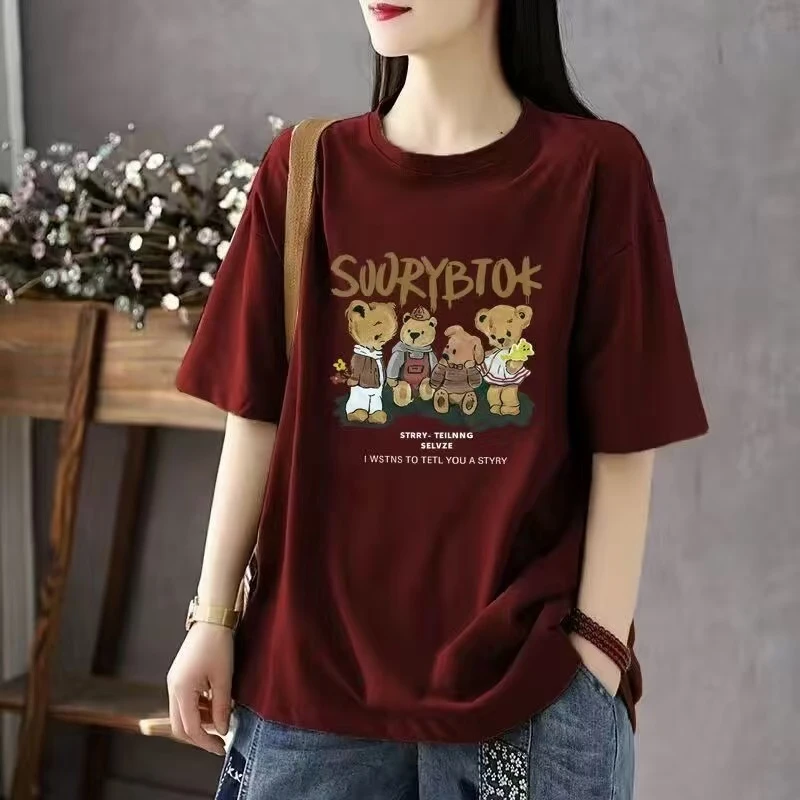 纯棉宽松圆领短袖T恤大码情侣小衫时尚印花百搭简约显瘦夏季韩版