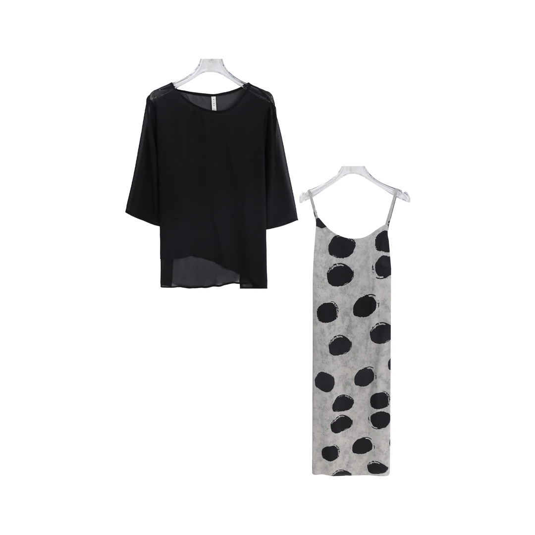 高端轻奢气质端庄大气显瘦波点吊带裙套装A14700