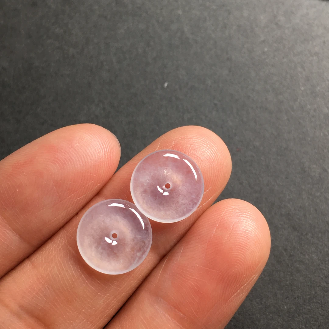 尺寸11.2-1.9天然缅甸翡翠白冰透平安扣耳饰坠镶转运戒指女款时尚