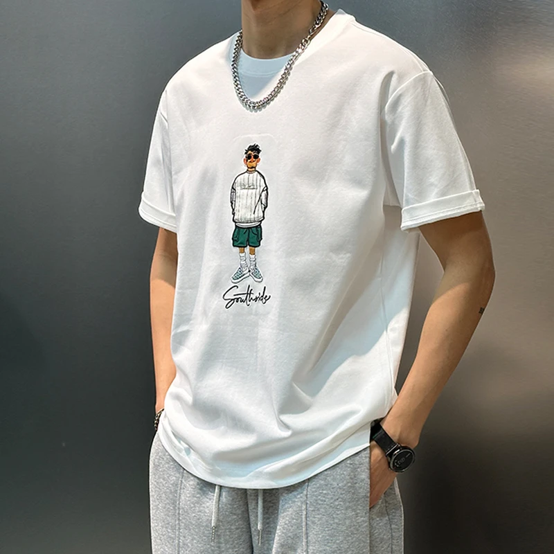 短袖t恤男2025夏季新款卡通人物刺绣套头男士半袖~实体店同步上新