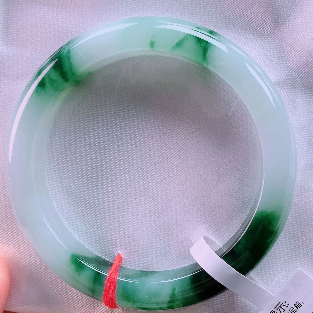 59圈高冰冰透双眼皮飘花送礼必备缅甸纯天然A货翡翠手镯带证书