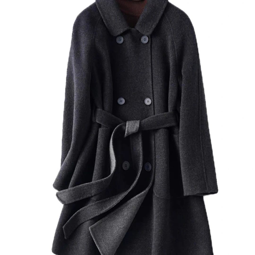 【花花家】秋冬新款双面呢大衣女中长款韩版宽松显瘦气质外套大衣