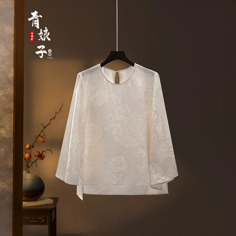 青娘子真丝(清涵)复古长袖新中式中国风百搭气质休闲上衣---60115