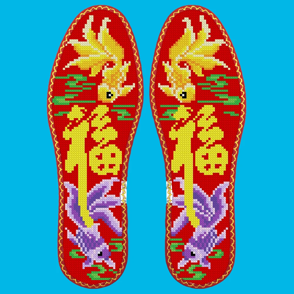 小格十字绣鞋垫七层纯棉布花边吸汗防臭（5X257）