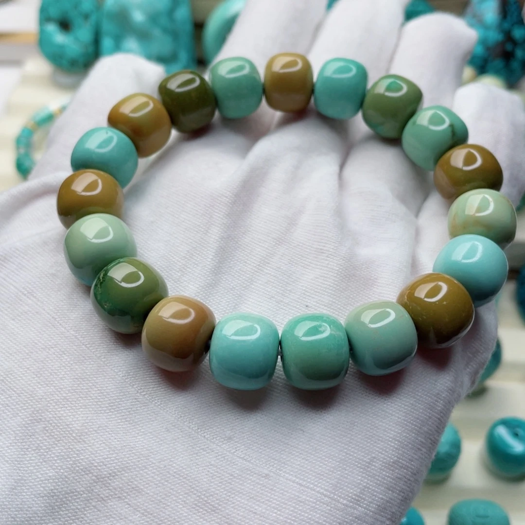 绿松石未镶嵌珠宝奇石12.5老型多宝手串