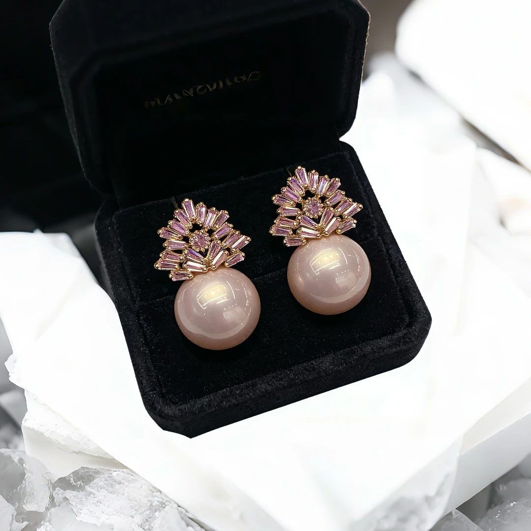 铜合金合成锆石耳饰 4234高级轻奢时尚皇冠珠珠耳环