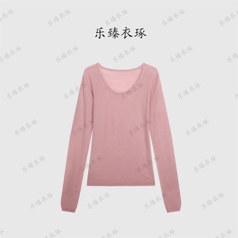 乐臻衣琢轻高奢老钱英伦时尚百搭显瘦身羊毛高端U领毛衣打底衫