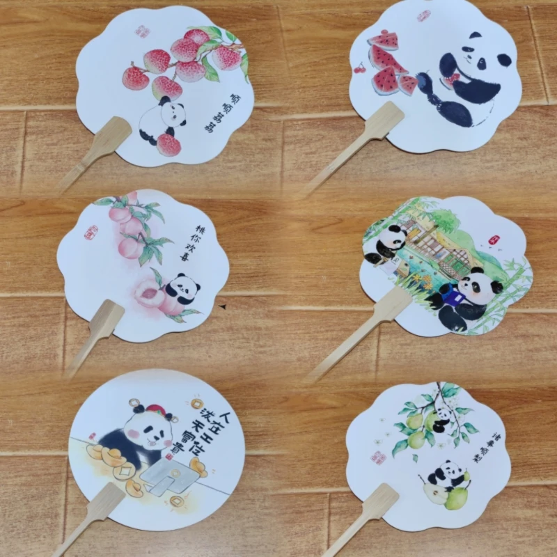 新中式熊猫团扇夏季旅游景点汉服拍照国风便携手摇扇轻便携带扇子