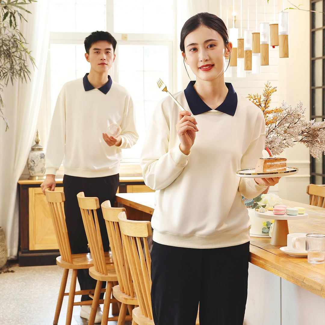 衣研堂餐饮店专用工作服卫衣定制烘焙奶茶咖啡店服务员长袖秋冬季