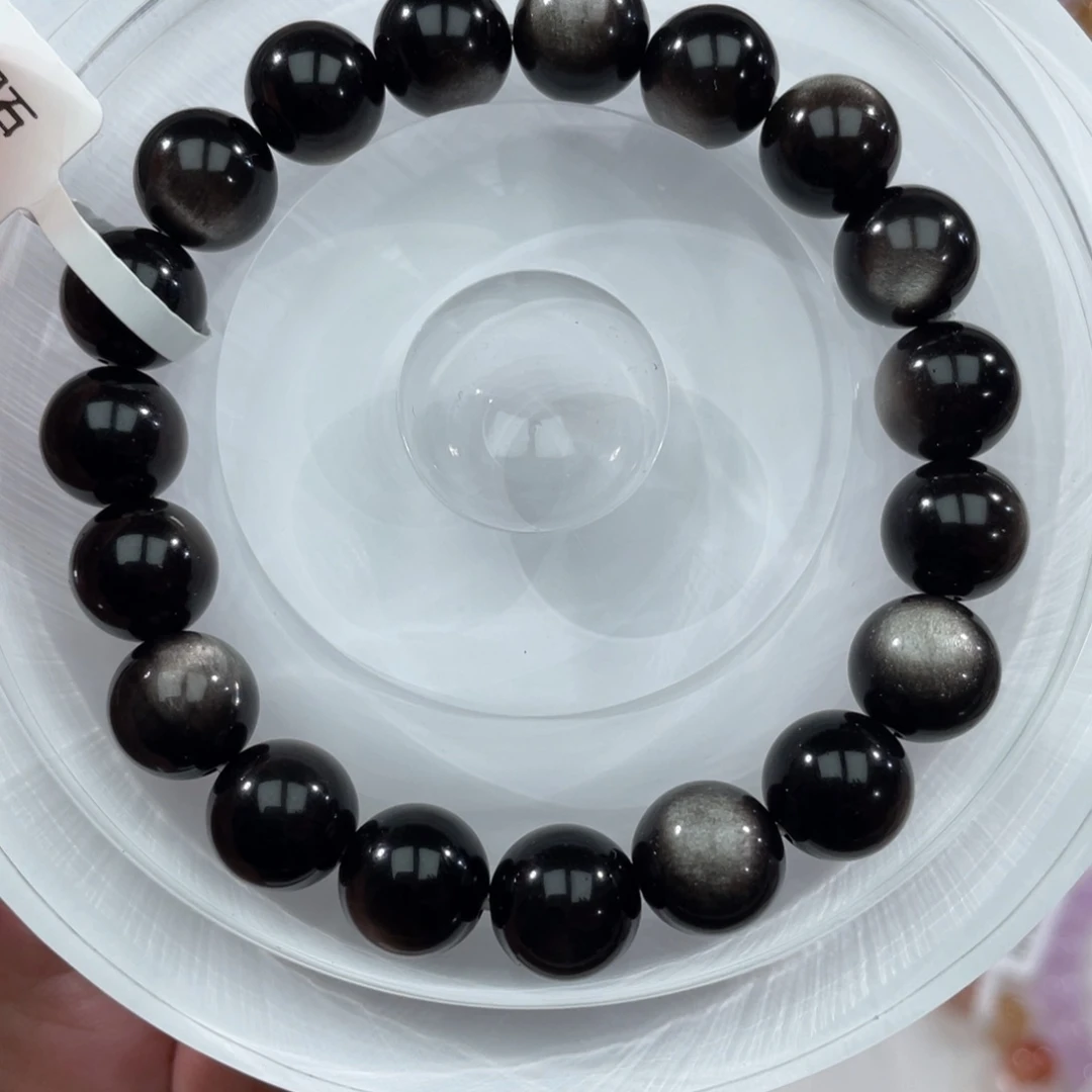 未镶嵌水晶手串008银眼黑曜石10m+