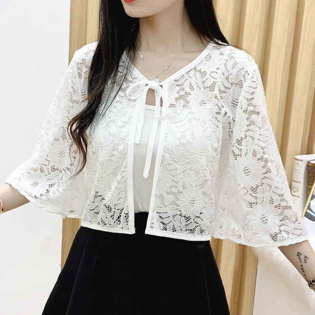 配吊带裙子的小披肩薄短款缕空外搭女夏季大码开衫蕾丝防晒衫外套