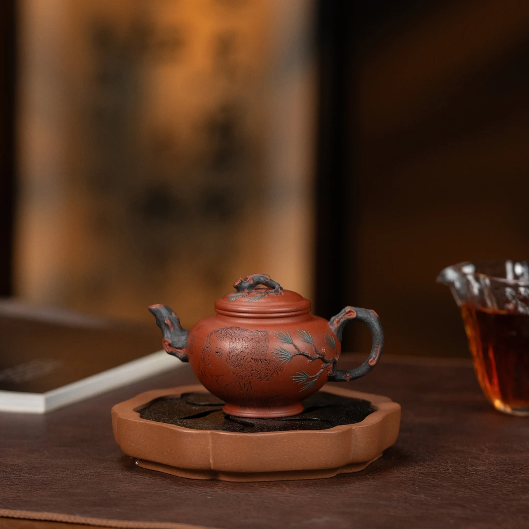 【利贞l松报春】原矿绿泥粉红泥 约160cc 全手工制作 紫砂壶JJK