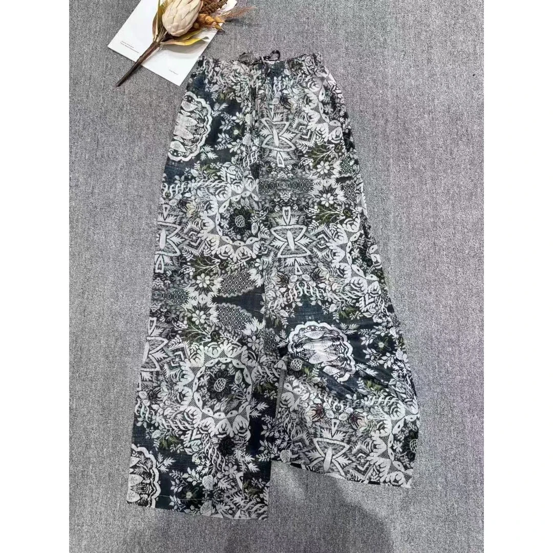 「花花轻薄裤」  清凉透气舒适真丝腰果花直筒裤