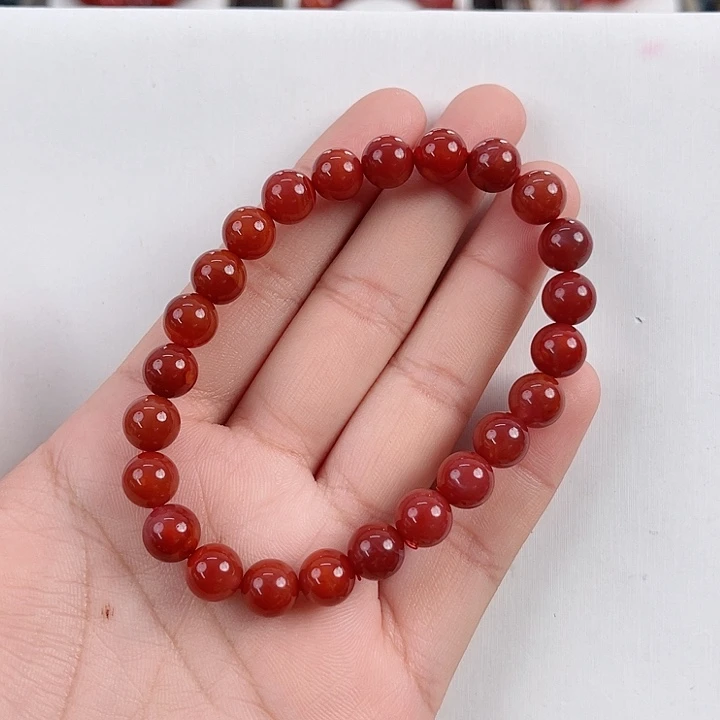 未镶嵌瓦西牛血红圆珠单圈8mm南红玛瑙
