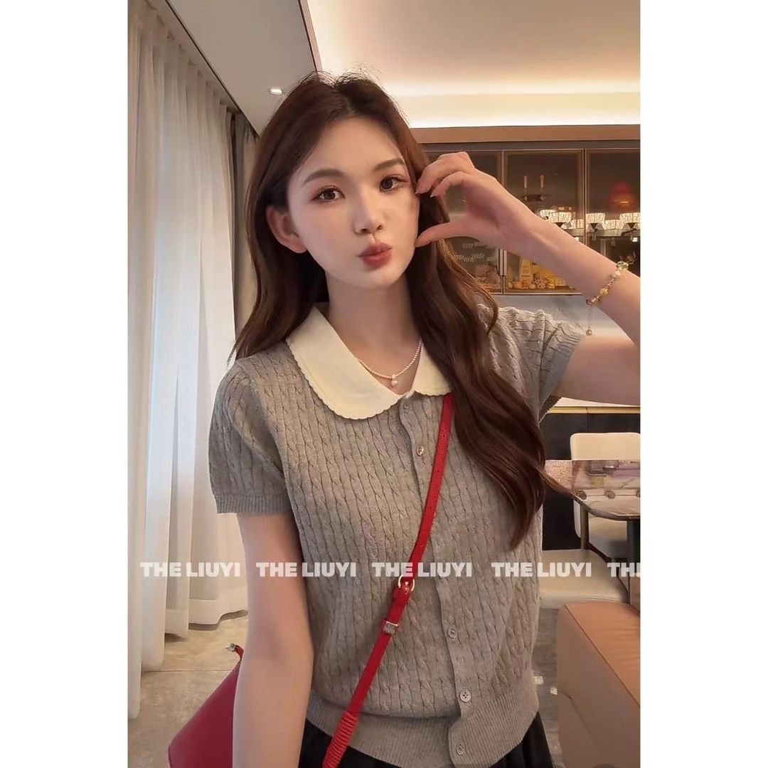 【LIUYI】乖乖女~夏季新款撞色娃娃领短袖上衣542412