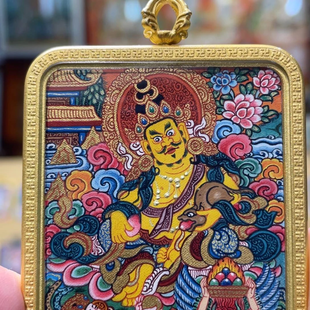 吊坠热贡纯手绘唐卡黄财神