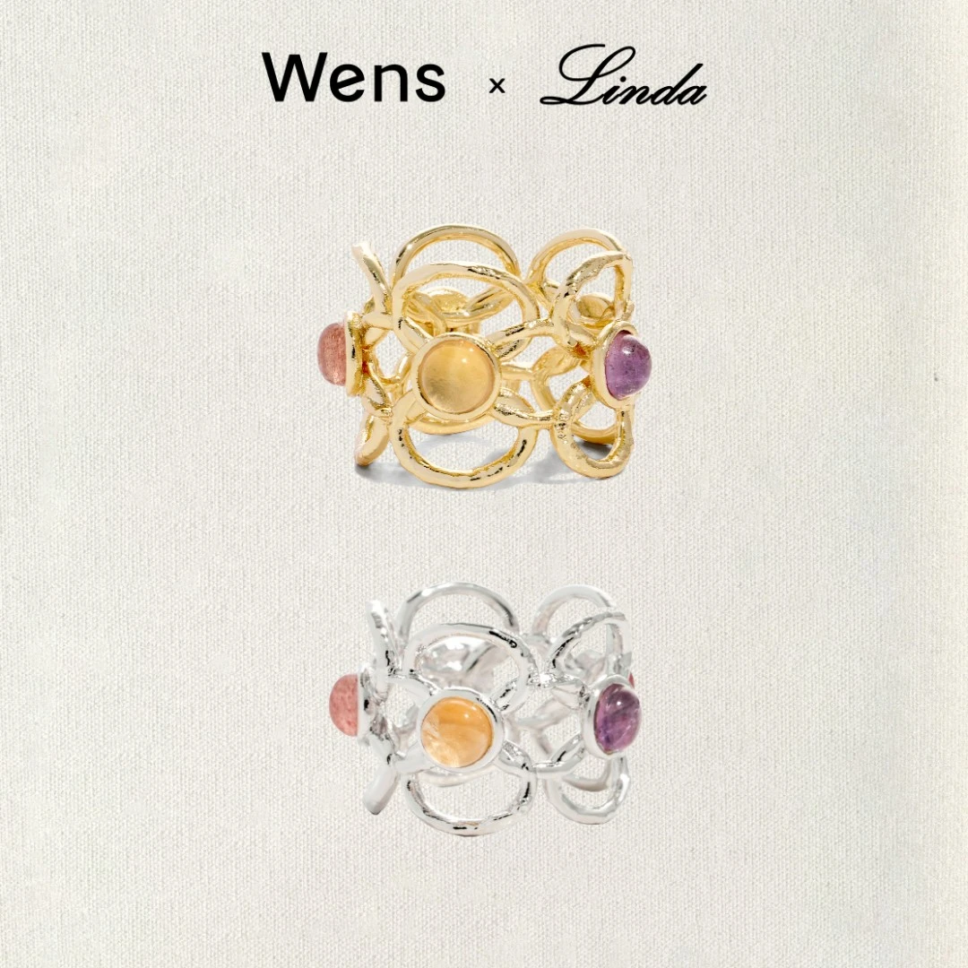 Wens/吻斯 铜合金戒指 花神系列镂空花朵ins镶石戒指复古时尚百搭