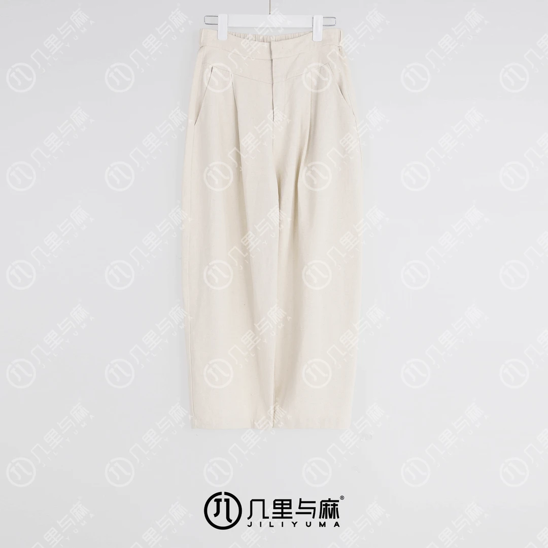 （几里与麻）墨白-时尚休闲纯色文艺休闲裤 裤长99 1081792