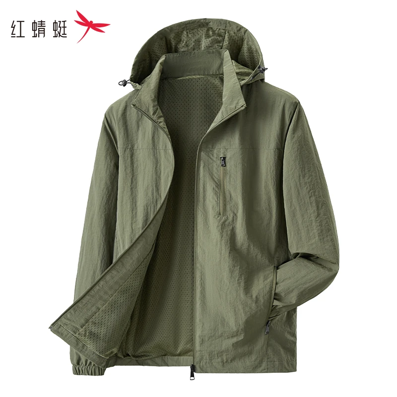 红蜻蜓夹克外套男士春秋2025新款运动休闲户外连帽防风防水冲锋衣