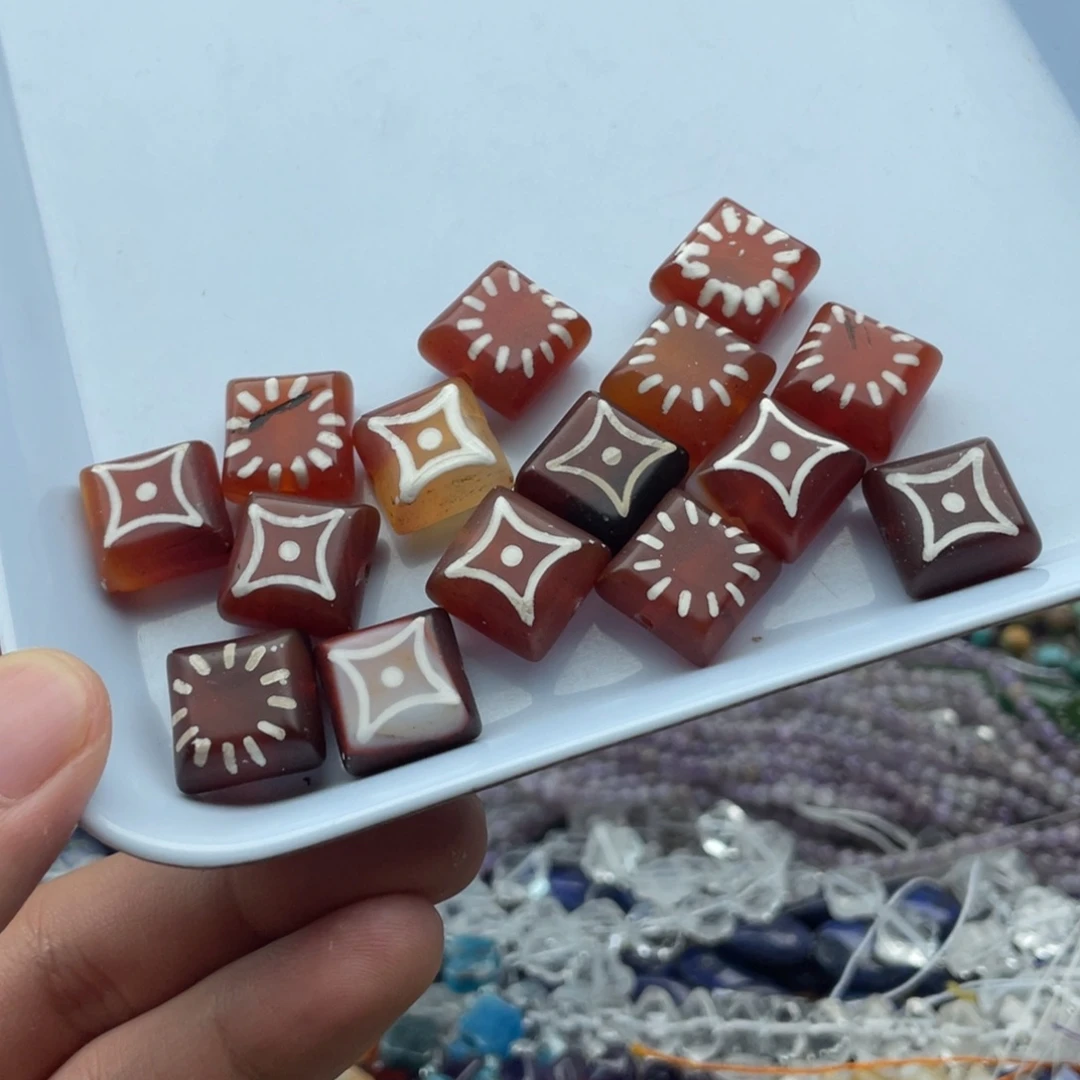 玛瑙/玉髓合金珠宝半成品两个装波线玛瑙方糖卡14mm带黑