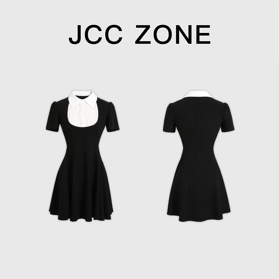 【清清】金川川 都市恋人 韩系气质高级假两件拼色收腰连衣裙